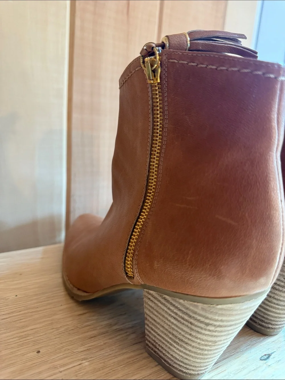 Stuart Weitzman Tan Leather Tassel Ankle Booties